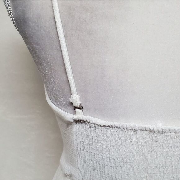 ANTHROPOLOGIE Entro White Bustier Tie Bust Spaghetti Strap Smocked Pocket Dress - Picture 13 of 15